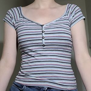 Popular 21 medium striped fitted tee